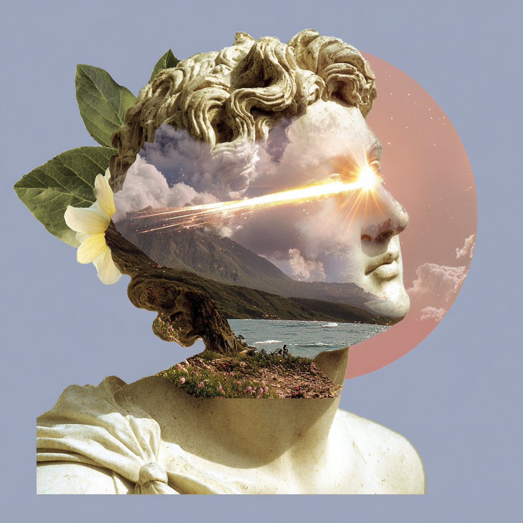 Busto griego con cabeza de cielo